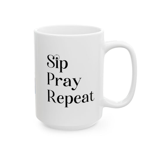 Sip Pray Repeat: Inspirational Ceramic & Camping Mug – Perfect for Every Adventure