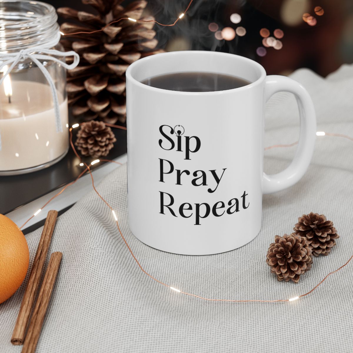Sip Pray Repeat: Inspirational Ceramic & Camping Mug – Perfect for Every Adventure