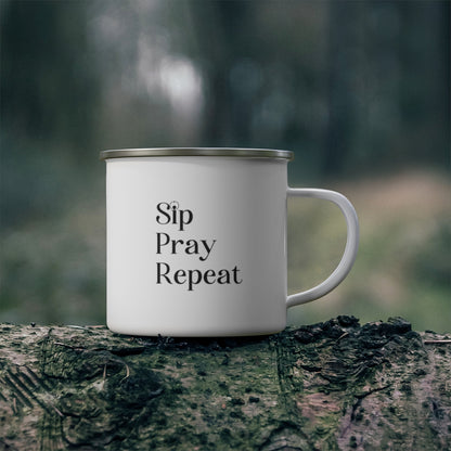 Sip Pray Repeat: Inspirational Ceramic & Camping Mug – Perfect for Every Adventure