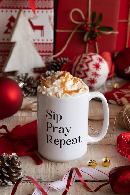 Sip Pray Repeat: Inspirational Ceramic & Camping Mug – Perfect for Every Adventure